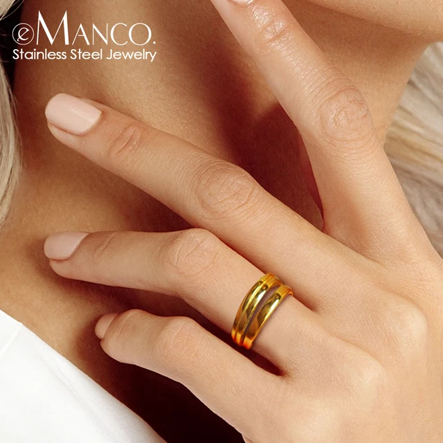 Anillo multicapa geométrico para mujer, joyería elegante de boda, previene la alergia, Color dorado y plateado