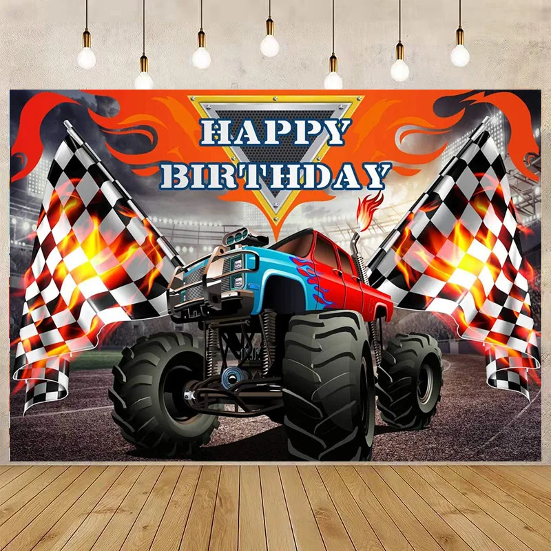 Blaze Monsters Machine Cool Boys Birthday Party Photography Fondale Truck Cars Sfondi Per Feste Photocall Banner Decor