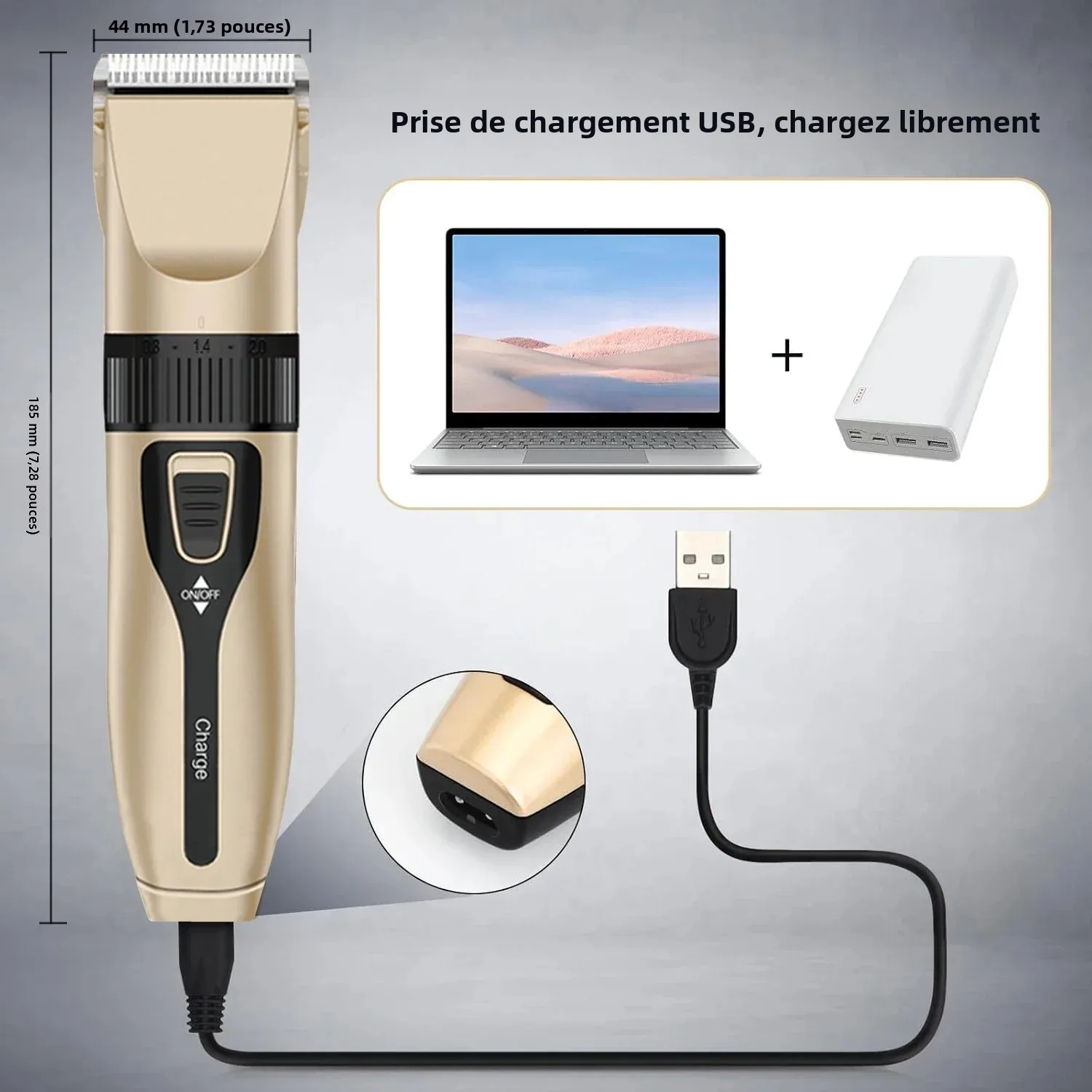 Ensemble de tondeuse à cheveux électrique domestique, tondeuse à cheveux à faible bruit et longue durée de vie de la batterie, rasoir rechargeable par USB et outil de coupe de cheveux. – Image 6