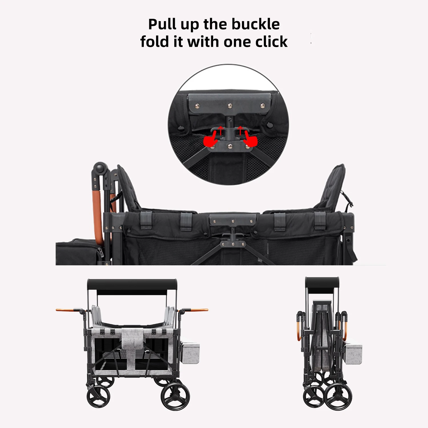 4-Seater Quad Stroller Wagon-Spacious, Collapsible, and Safe Ride with 5-Point Harnesses, Easy Access Zipper Door, and Removab
