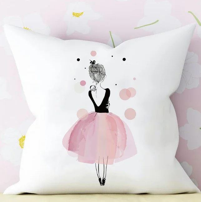 Cushion Cover Pillow Case Cover Nursing Pillow Cover Baby Pillow Cover Princess Ballerina Nursery Cushion Cover Pink Baby Girl Room Decor Nursery Decorative Cushion Pillowcase 45x45cm