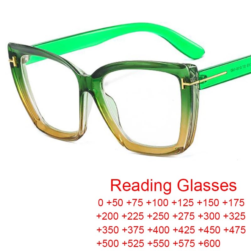 Fashion Oversized Reading Glasses Women 2022 T Brand Gradient Green
