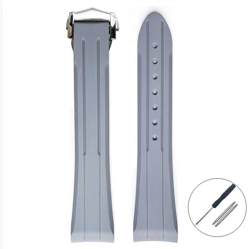 Curved Rubber Waterproof Sport Watch Strap with Folding Buckle - 20mm Bracelet