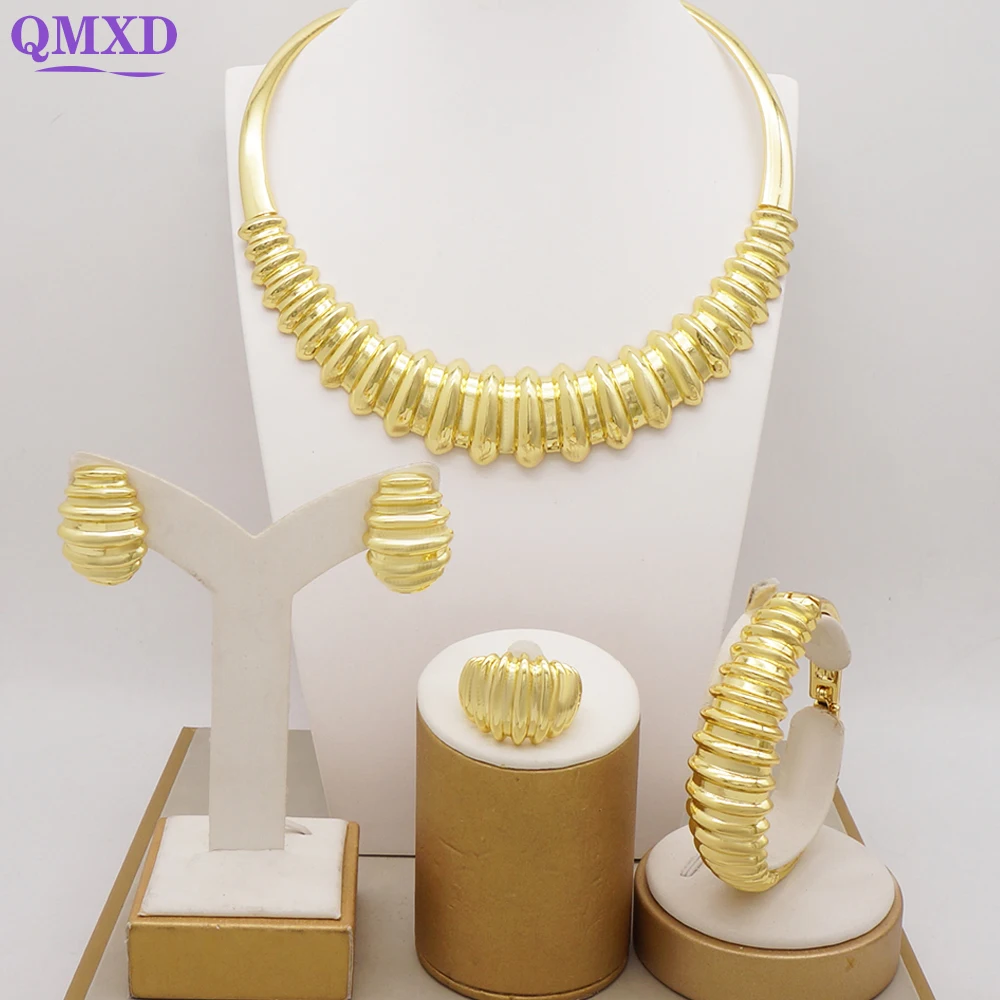

Ethiopian Gold Color Jewelry Set For Women Indian Dubai African Wedding Party Bridal Gift Arabia Necklace Earrings Ring Bracelet