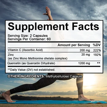 Quercetin Capsules, with Vitamin C & Zinc, Antioxidant, Immune Support, Promote Energy Production, Boosts Collagen Production