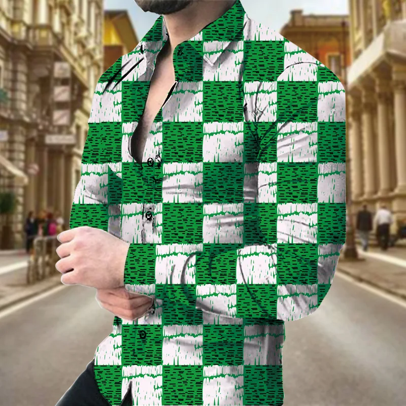 

2023 cross-border autumn new men's 3D printed casual long-sleeved slim lapel shirt foreign trade men's jacket