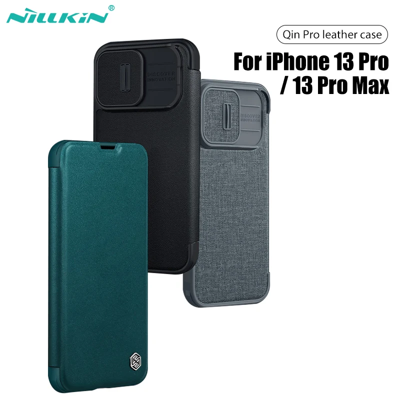 

For iPhone 14 Pro Max Case NILLKIN Qin Pro Flip wallet leather+cloth Camera Protection Privacy Back Cover For iPhone 13 Pro Case