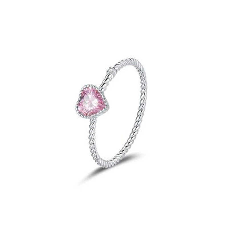 

2022 New Korean Fashion Niche Design Sterling Silver Pink Love Ring S925 Rhodium-plated Heart-shaped Zircon Jewelry For Women