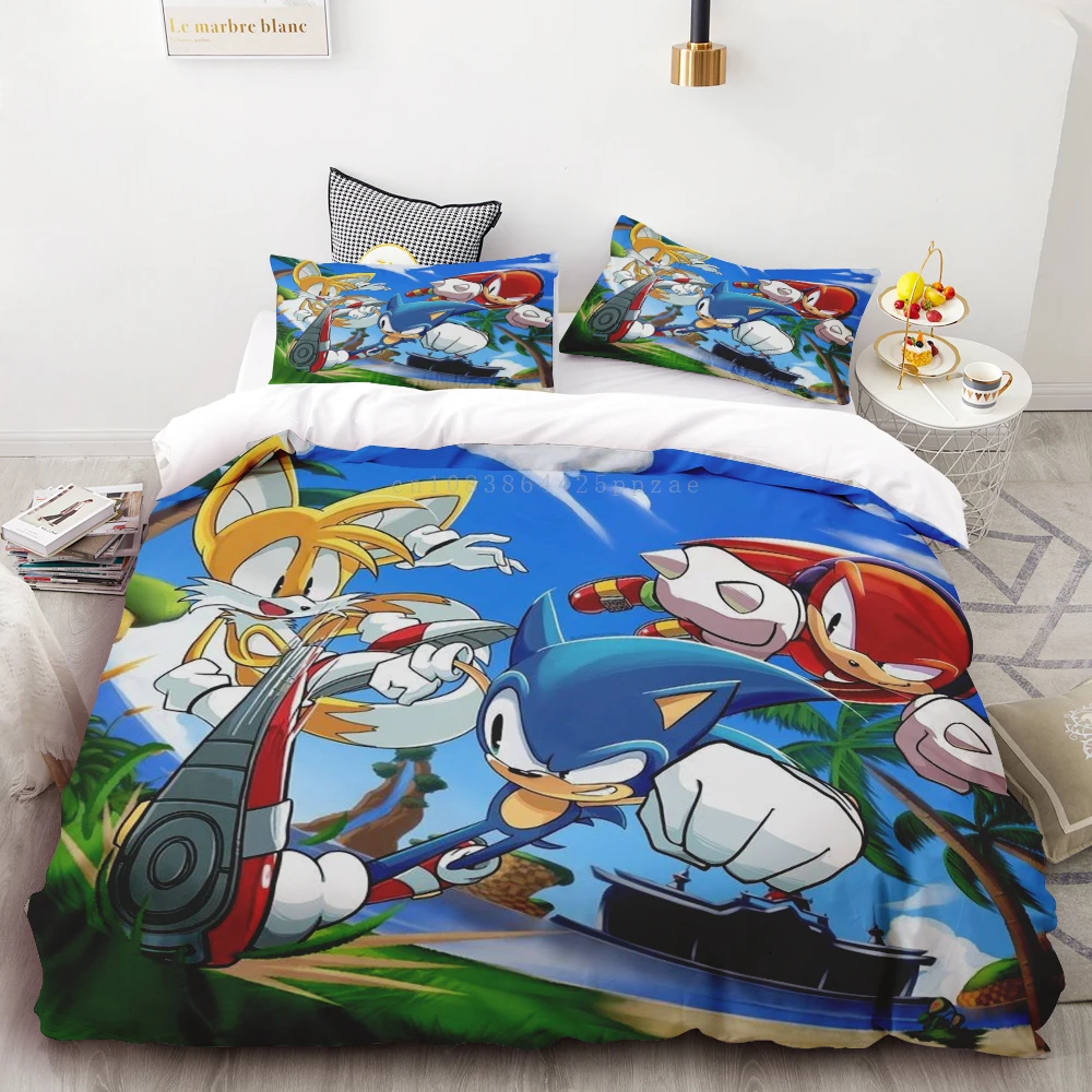 thumbnail image 1 of Juego de edredón con estampado digital 3D de Sonic Boy, 3 piezas, suave, 100 % poliéster, tamaño king, para adolescentes, regalo, 1 of 4