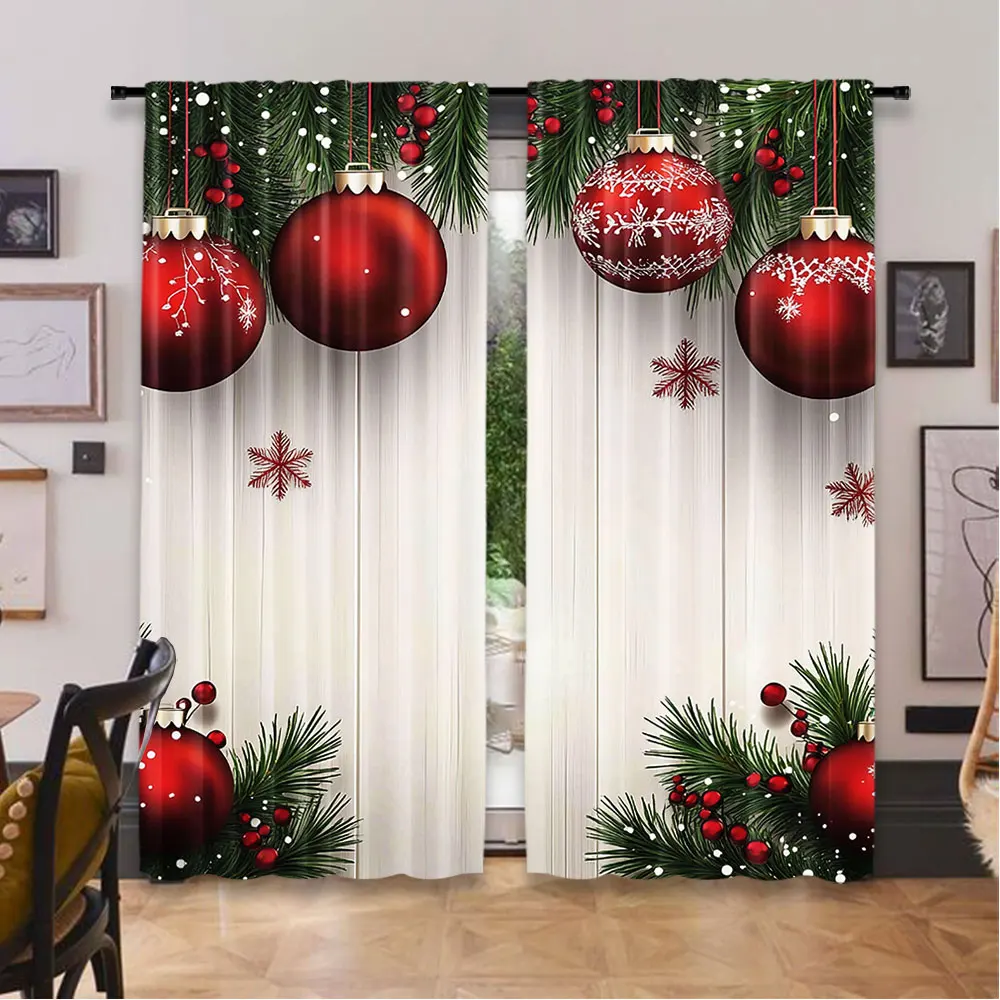 2Pcs Christmas Curtain Cute Winter Family In With Christmas Tree Funny Holiday Decor Suitable For Living Room Bedroom Kitchen 6