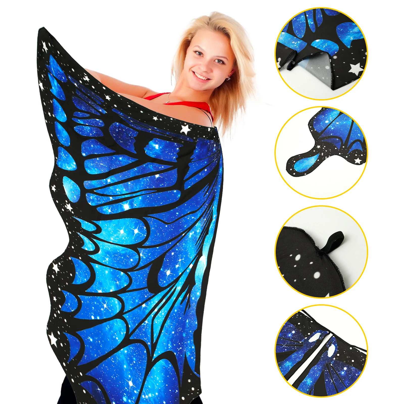 Colorful Butterfly Shawl Costume Mask Adjustable Strap Lightweight Butterfly Wings Shawl Fairy Cape with Antenna Headband