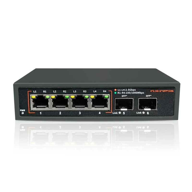 

Сетевой коммутатор 2,5G Ethernet, сетевой концентратор LAN 4x G + 2x10G SFP для NAS Wi-Fi маршрутизатора, беспроводная точка доступа, VDI, штепсельная вилка европейского стандарта