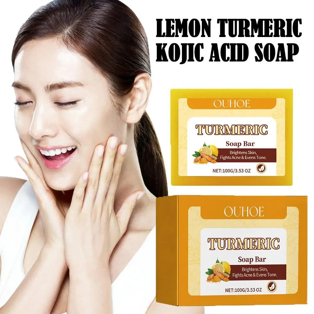 

OUHOE Lemon Turmeric Kojic Acid Soap Bar Turmeric Face Whitening Body Oil Removal Soap Acne Skin Skin Care Care Body Soap A J2F1