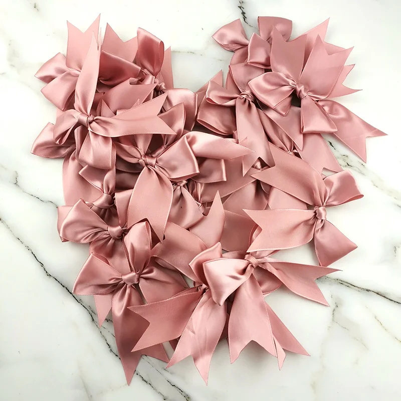 (30 Pcs/pack) 12*7cm Fresh Pink Ribbon Bows Big Size Satin Ribbon Bow Flower Craft Decoration Handwork DIY Party