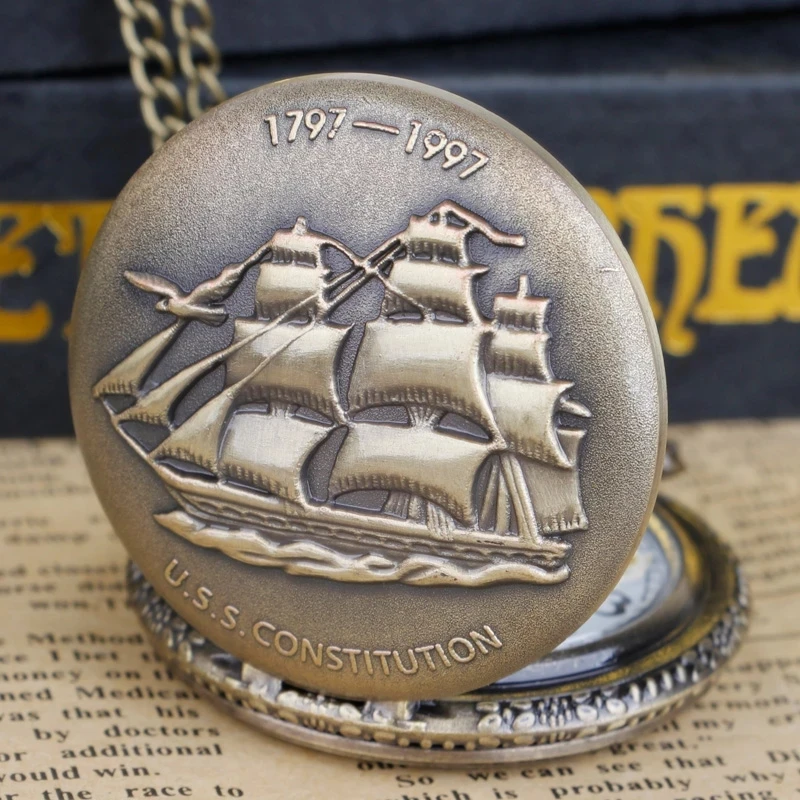 Vintage Quartz Pocket Watch Exquisite Sailing Carved Arabic Numerals Necklace Pendant Clock Men Women Students Gifts Popular