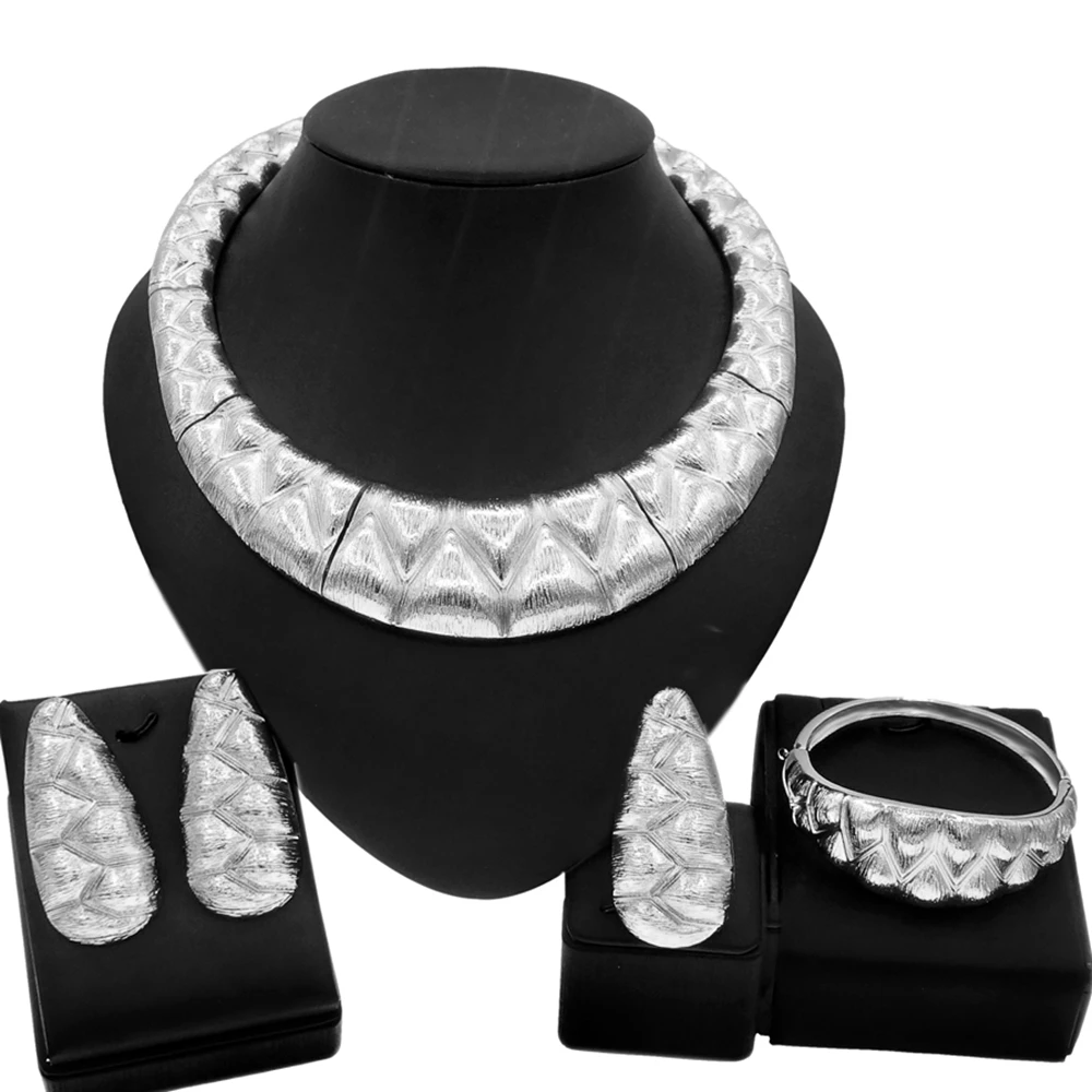 Halskette Für FrauenNeueste Luxus Brasilien Vergoldet Schmuck Set Damen Exquisite Halskette Ohrringe Ring Armband Geschenk – Detail 7