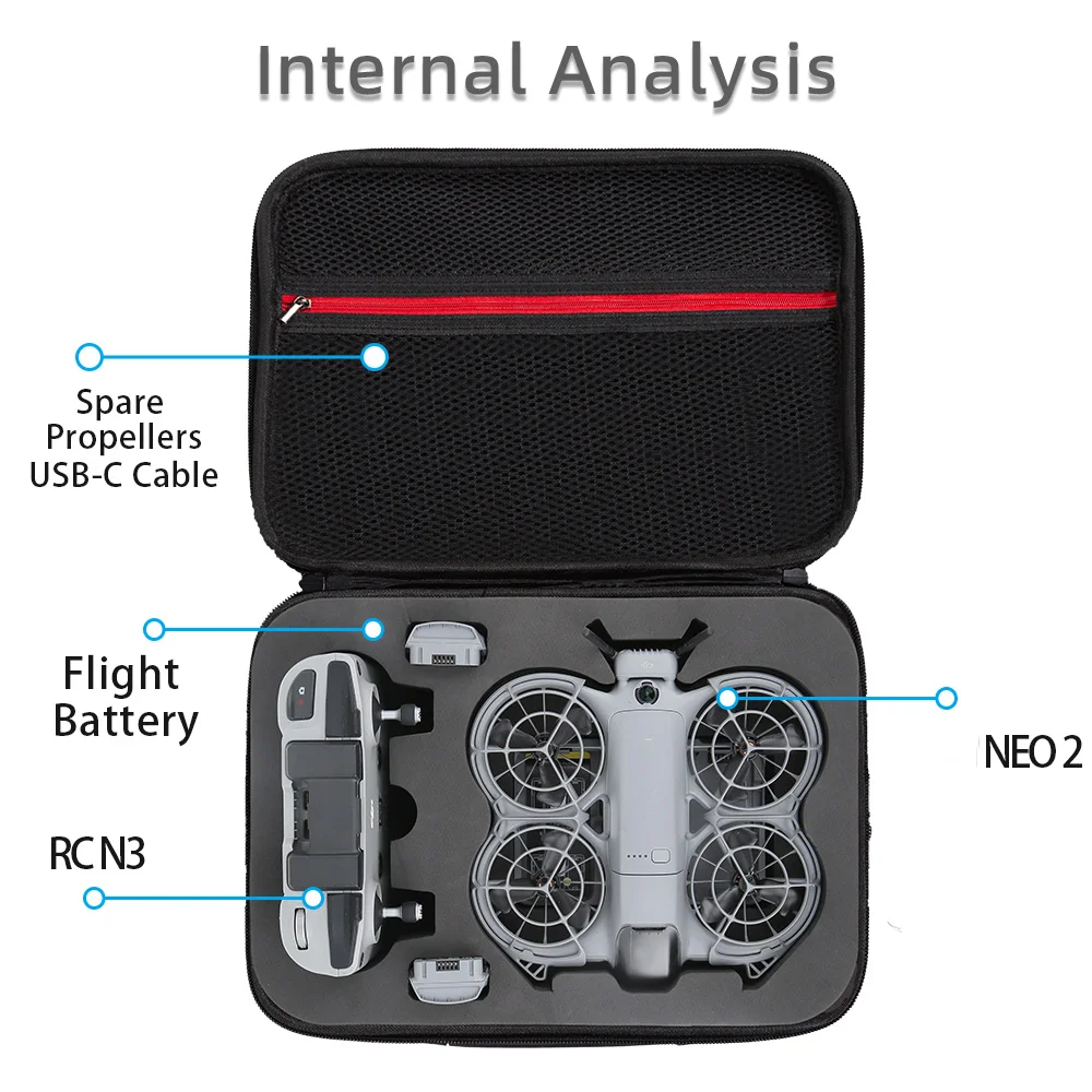 DJI Neo 2 플라이 모어 콤보용 하드 충격 방지 숄더 캐링 케이스, DJI Neo 2 드론 액세서리 휴대용 여행 보관 가방