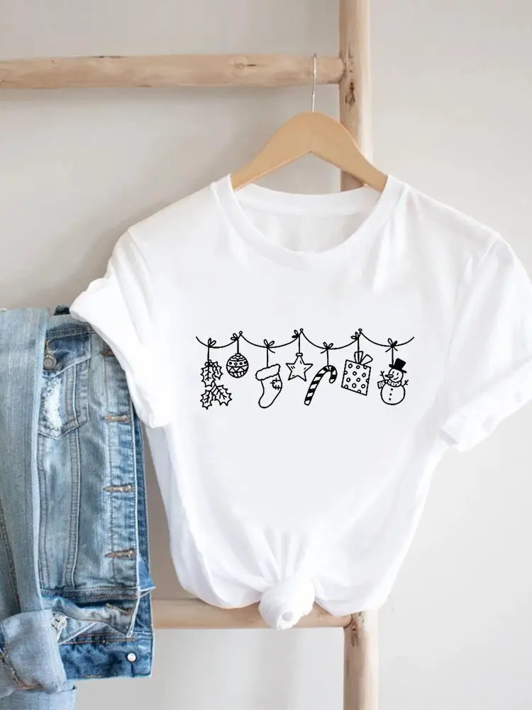 

Graphic T Shirt Fashion Print Women Merry Christmas Clothing Snowman Cute New Year Top Holiday T-shirt Short Sleeve Tee
