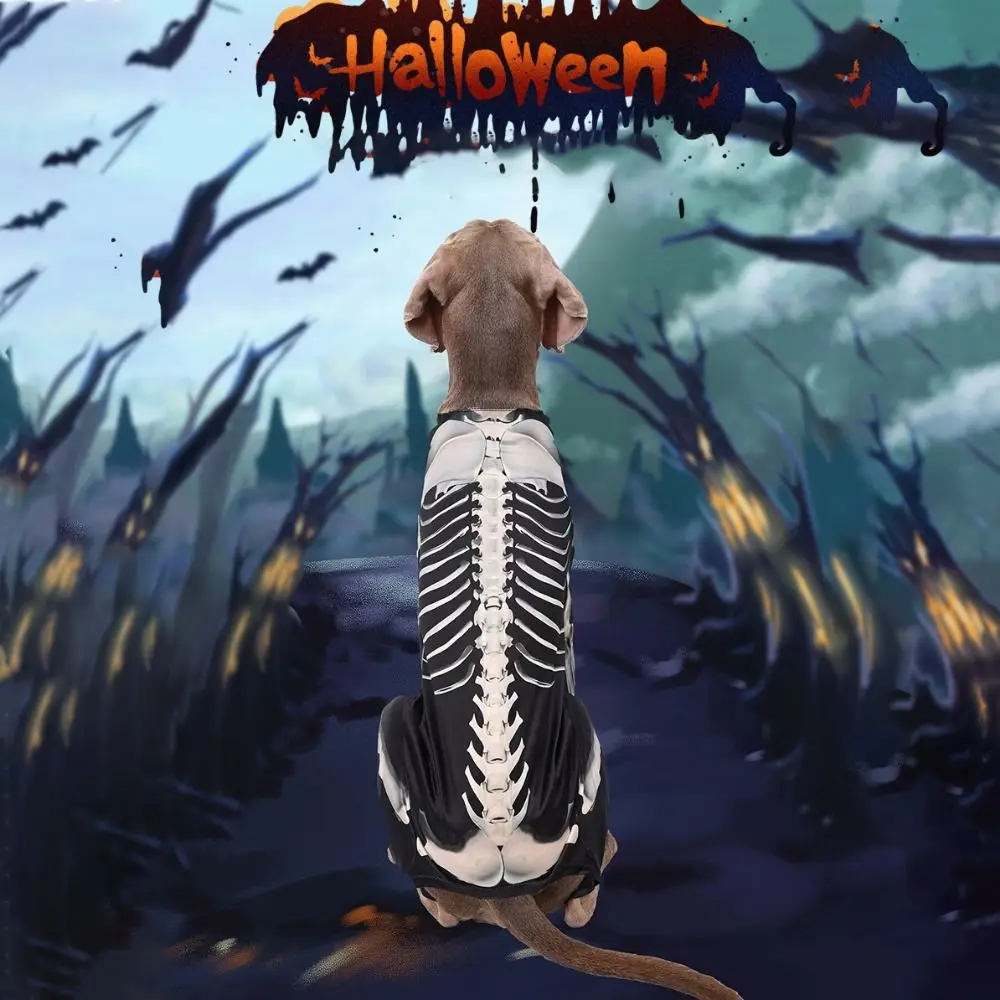 

Decorative Dog Skeleton Jumpsuit Breathable Simulated Skeleton Pet Skeleton Cosplay Costume Black Polyester