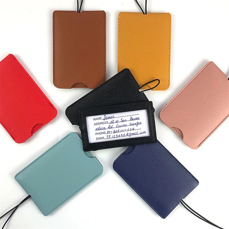 

New Style Leather Luggage Tag Name ID Address Tags Suitcase Luggage Tag Solid Color Portable Label Boarding Pass Tag for Travel