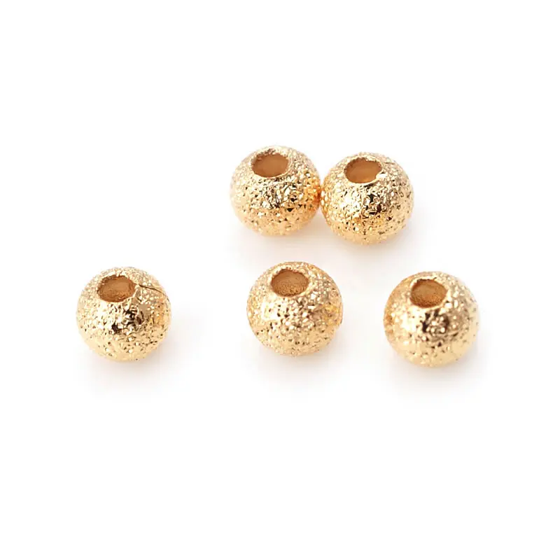 Gold Brass Frosted Matte Round Beads for Jewelry Making - 18K Gold Color, Multiple Sizes