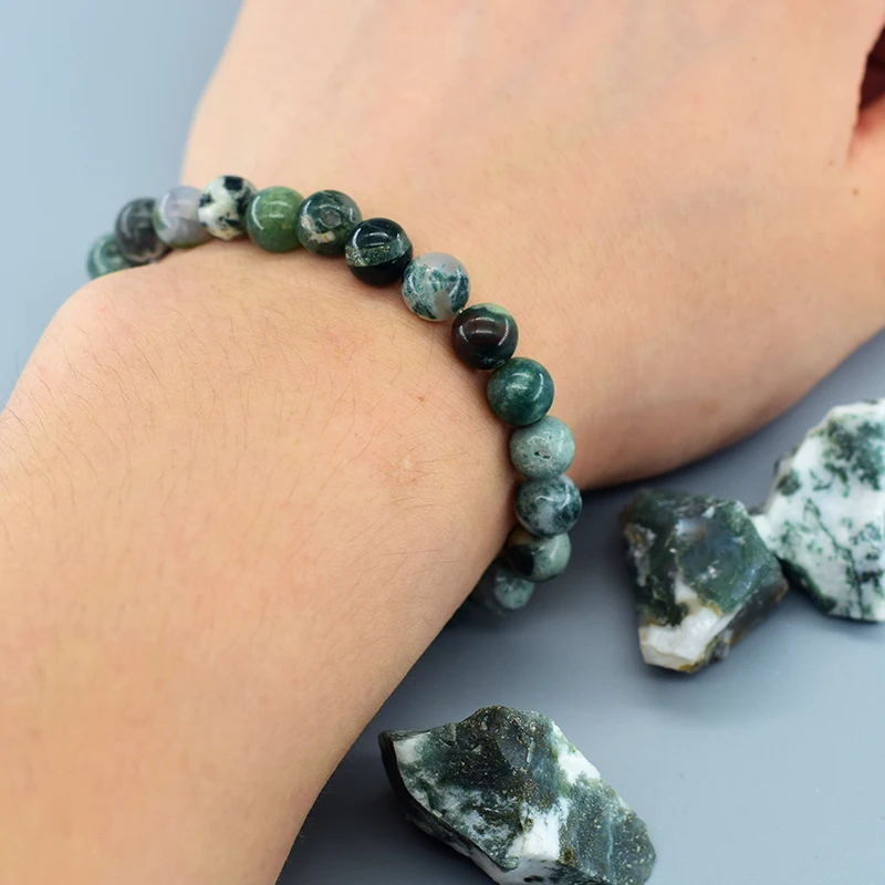 Real Natural Tree Patterned Agate Stone Beaded Bracelet Men Women Natural Lapis Lazuli Moss Agate Jade Energy Healing Jewelry - Image 5