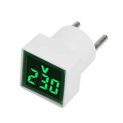 Digital LED Display Voltage Tester with Square Voltmeter and EU Plug, AC 50V - 500V Range (Green)