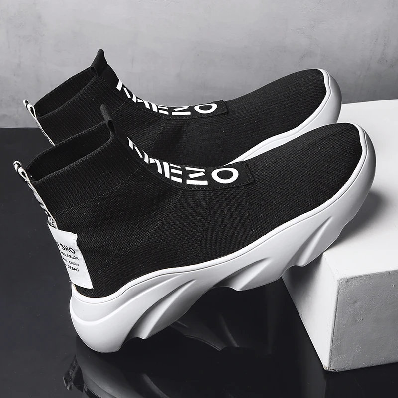 Men Vulcanized Shoes High Top Casual Sports Shoes Breathable Jogging Shoes Platform Sneakers Socks Ankle Boots Chaussure Homme 2