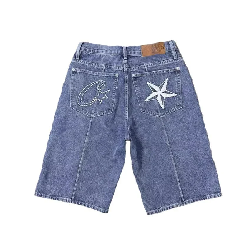 Men Jeans Denim Pants Denim Shorts Summer Jeans Shorts Casual Men Washed Denim Shorts American Haute Design Print Style Fit Loose Patterns Summer Vintage Street Y2k Outdoor Currents