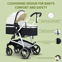 3 en 1 landau poussette Portable luxueux voyage landau haut paysage nouveau-né bébé poussette avec porte-bébé en cuir PU 7