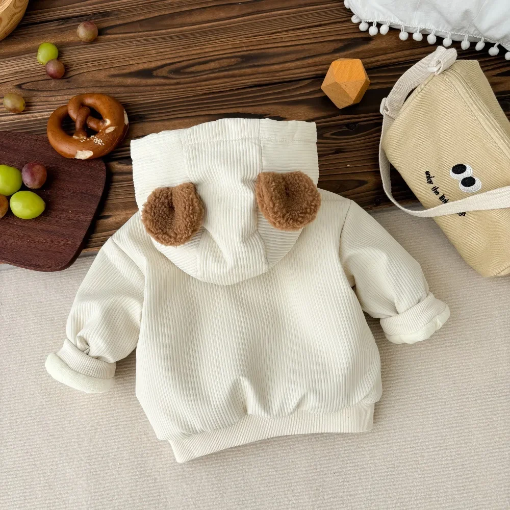 Winter New in Infant Kids Thicken Letter Fashion Top Outwear,baby Toddler Boys Girls Hooded Zipper Jacket Cartoon Clothing