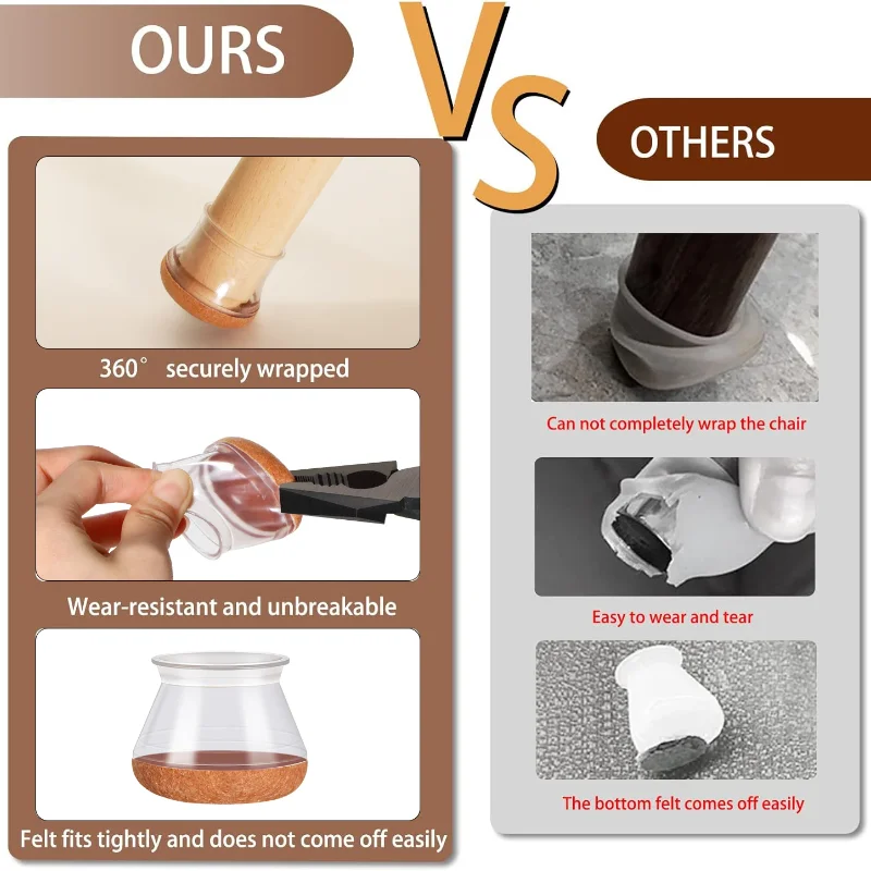 24 Pcs Chair Leg Floor Protectors for Hardwood Floors Silicone Chair Caps Covers Furniture Pads Sliders w/ Wrapped Felt Bottom chair leg caps furniture gliders furniture foot mats chair leg protector furniture foot protector furniture leg pads furniture foot pads furniture leg caps rubber furniture feet pads