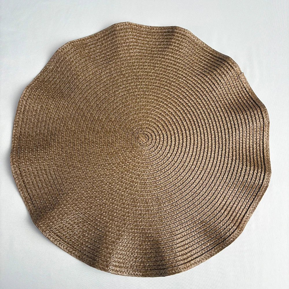 Set of 6 Heat-Resistant Woven Round Placemats with Corrugated Edges