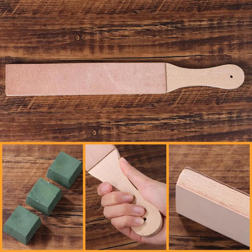 Description Picture 6 of itemKnife Sharpener Set Wooden Handle Leather Sharpening Strop Handmade Razors Polishing Board And Polishing Wax Leather Paste
