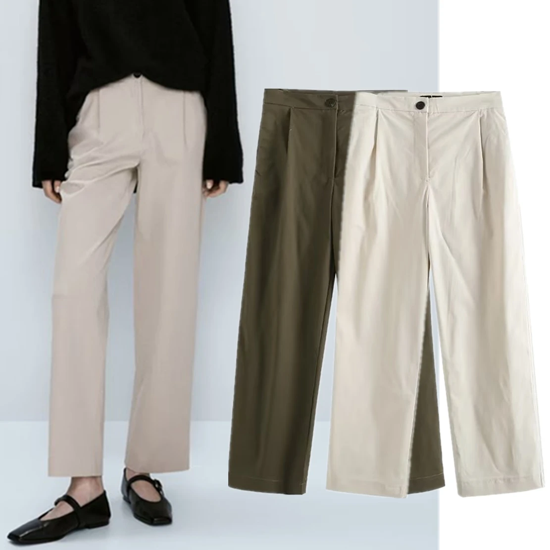 Withered 2024 British Fashion Retro Loose Casual Pants Pure Cotton Straight Commuter Pants Female Women