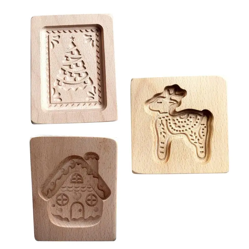 

Wooden Christmas Cookie Molds DIY Biscuit Engraved Press Mold Nonsticky Embossing Cookie Shape Baking Supplies Christmas Cookies