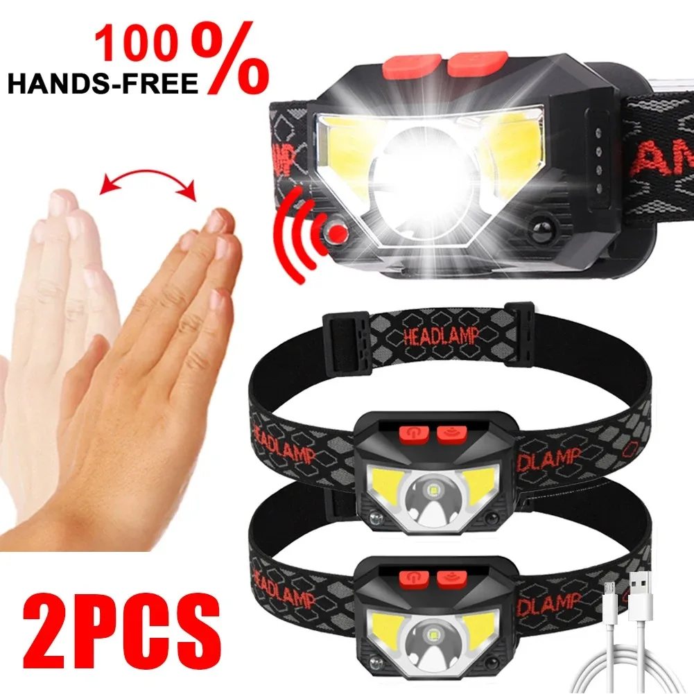 헤드랜턴 강력한 LED 헤드라이트와 모션 센서 기능, USB 충전식 헤드 토치를 제공하는 방수 캠핑 및 하이킹용 강력한 손전등