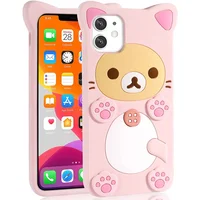 3D Cute Cartoon Pink Bear Kawaii Soft Silicone Case for IPhone 14 13 11 15 Pro Max 12 Mini XS XR X 8 7 Plus SE 2020 Funny Cover