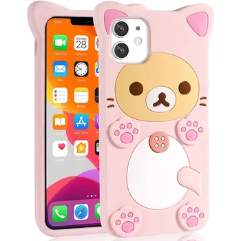 3D Cute Cartoon Pink Bear Kawaii Soft Silicone Case for IPhone 14 13 11 15 Pro Max 12 Mini XS XR X 8 7 Plus SE 2020 Funny Cover