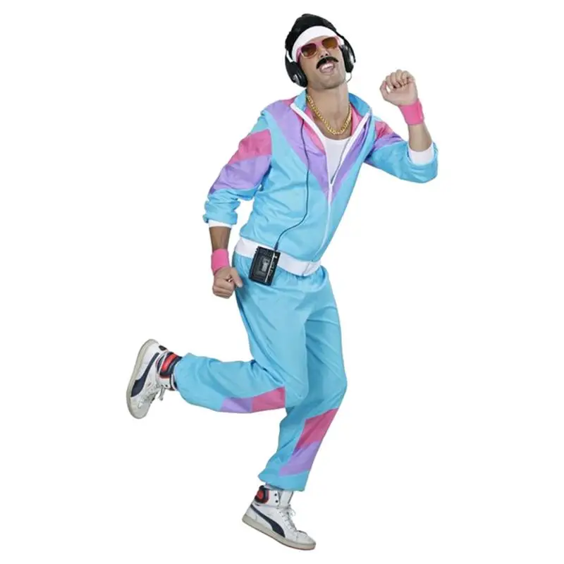 

80s Costumes For Women Long Sleeve Women Disco Tracksuit Set Retro Couple Zipper Sports Jacket Carnival Masquerade Clothing