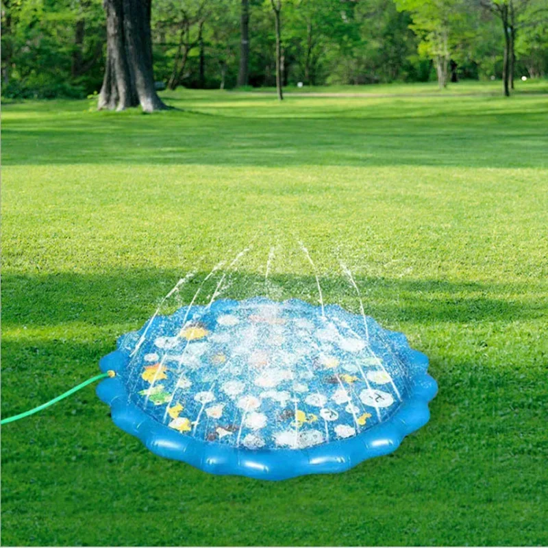 Inflatable Water Sprinkler Pad 100/170cm Kids Sprinkler Play Pad Mat Outdoor Lawn Beach Letters Inflatable Water Spray Water Games Beach Mat Cushion