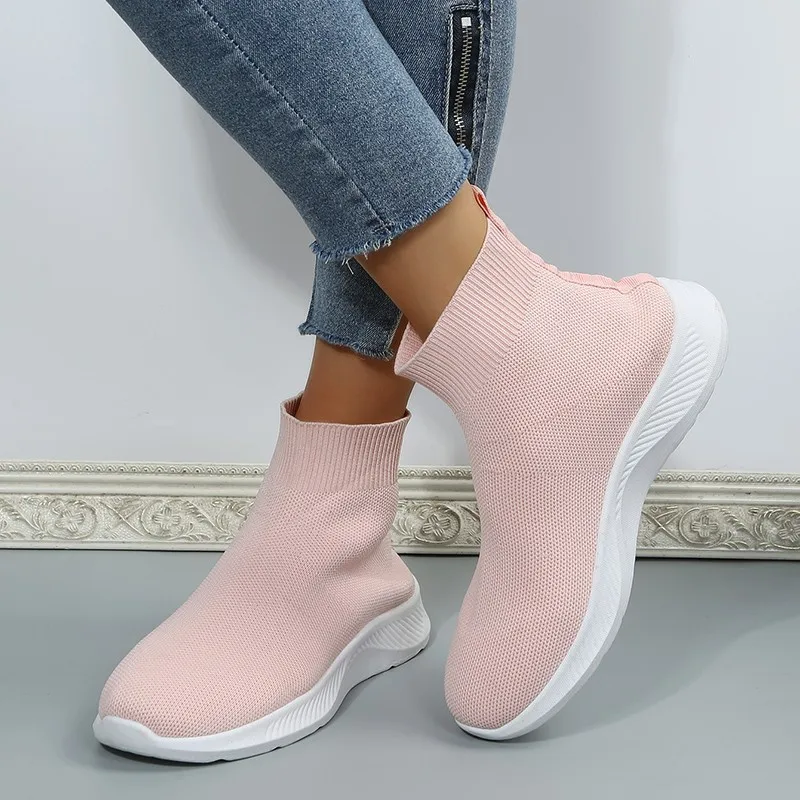 Women Sneakers Knit Slip on Casual Shoes Breathable Comfy Vulcanized Shoes Platform Loafers Flats Sports Shoe Large Size 36~43