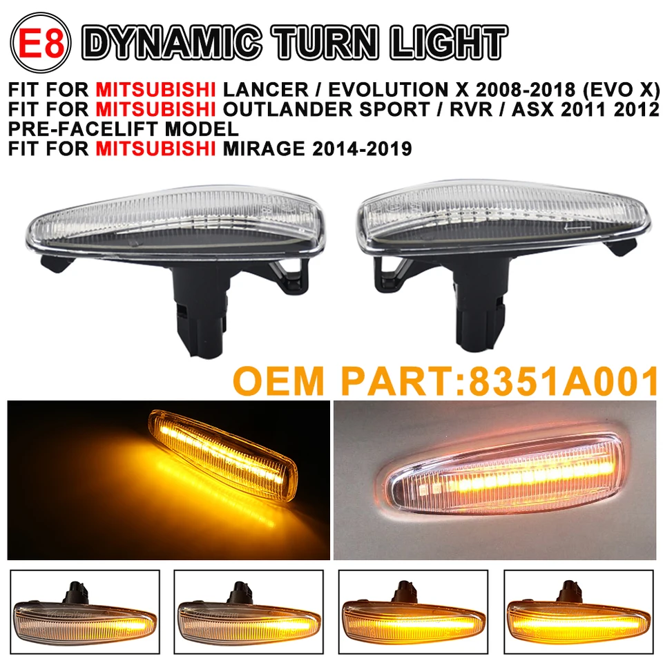 LED Dynamic Turn Signal Light Side Marker Lamps For Mitsubishi