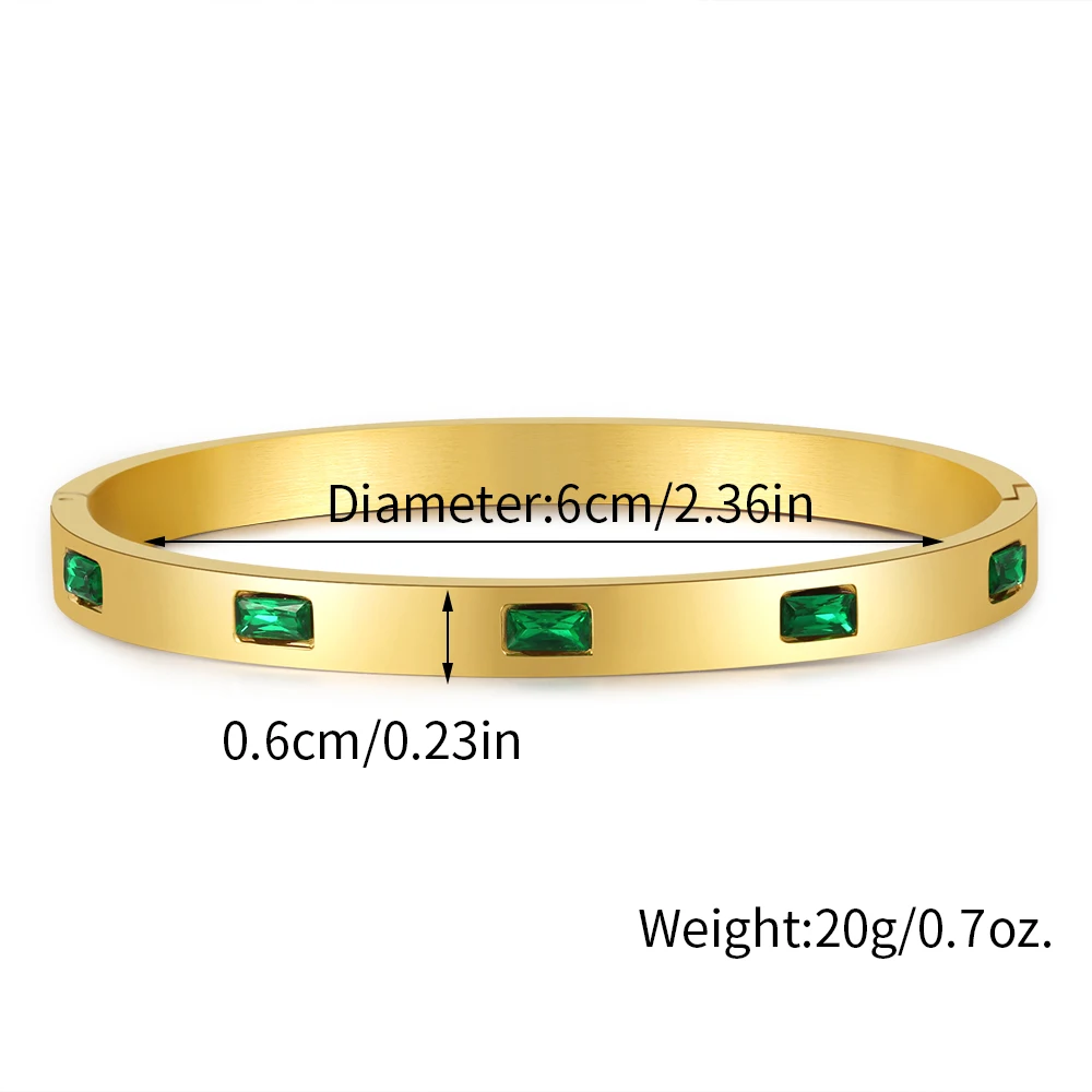 Trendy Chic Green Cubic Zircon Stainless Steel Bangle Bracelet for Women Charm Texture Simple Gold Color Open Bangle Accessories 4