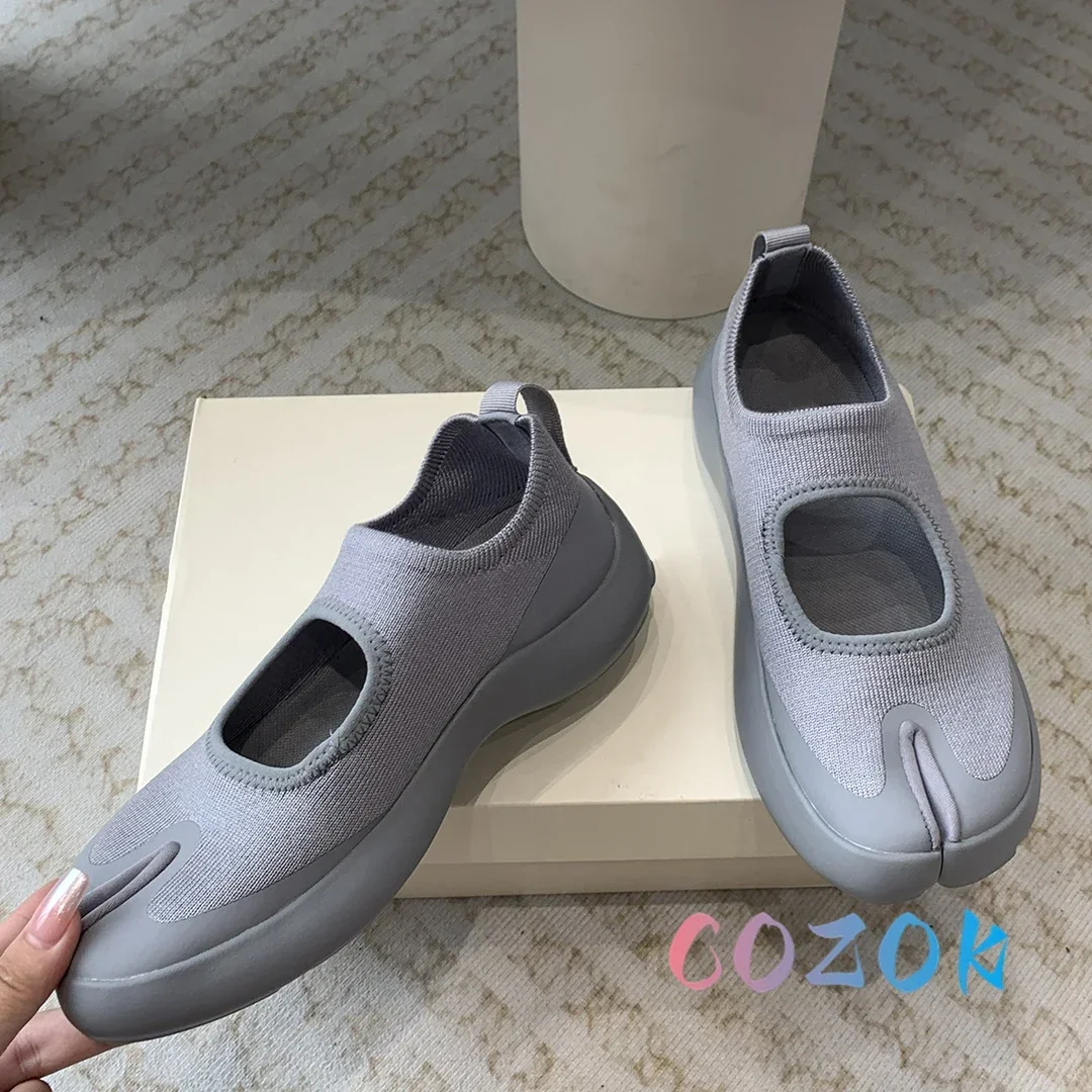 Fashion Pink Knitted Mesh Split Toe Flat Casual Shoes Summer Women Front Tripper Mary Jane Sweet Girl Outdoor Sneakers 6