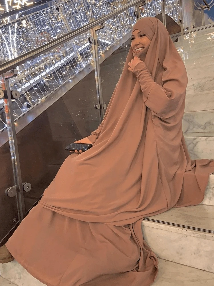 

15 Colors Abayas Skirt Set Women Hijab Dress Prayer Hooded Muslim Garment dress Abaya Long Khimar Ramadan Gown Islamic Clothes