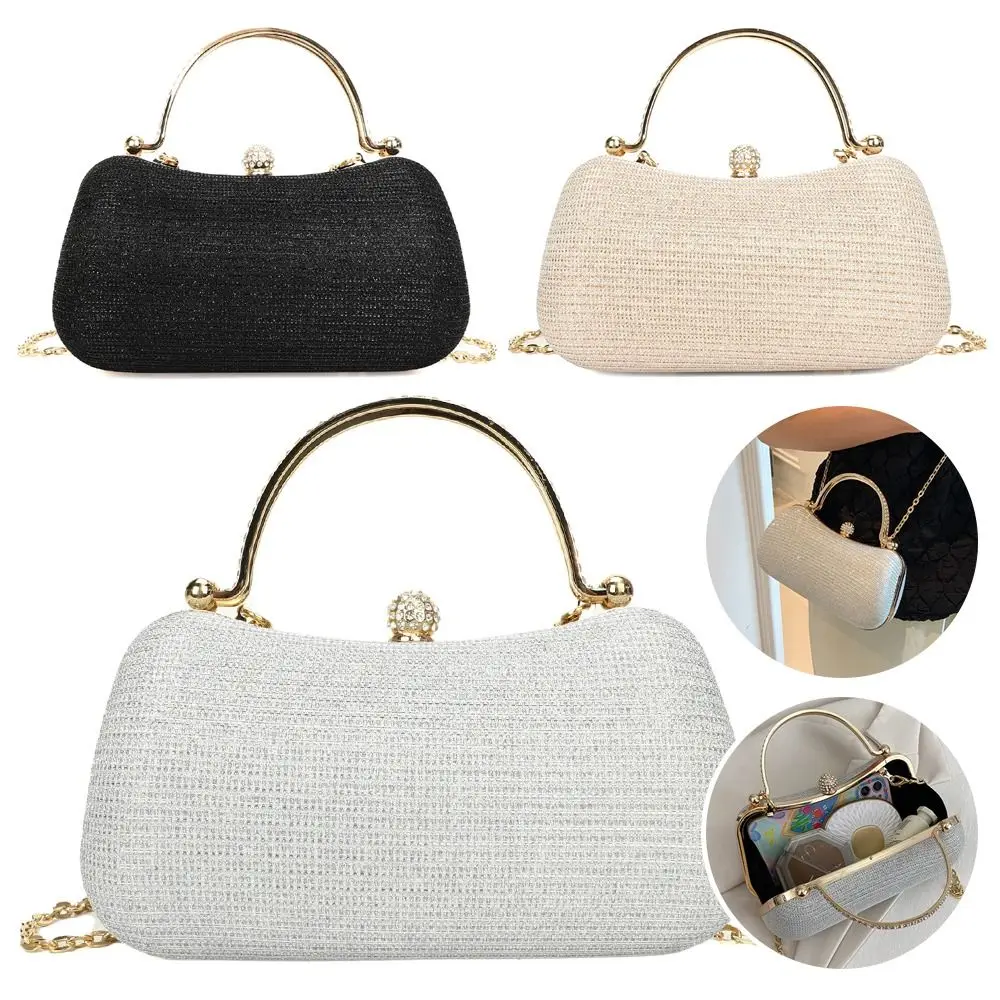여성용 웨딩 신부 비즈 이브닝 백, 체인 숄더 핸드백, 우아한 라인스톤 클러치, 계란 모양 이브닝 백, 1 개 