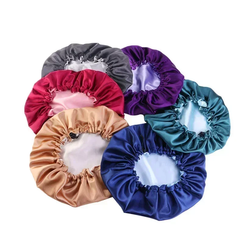 Reversible Satin Hair Caps For Sleeping Women Bonnets Double Layer Adjust Headwear Cover Hat For Curly Hair Styling Accessories