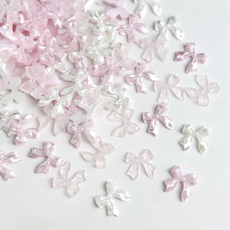 50 teile/beutel Perle Band Bogen Nail art Charms 3D Süße Charms Rosa Glänzend Krawatte Bögen Ballerina Dekoration Für Nägel Salon Zubehör – Detail 1