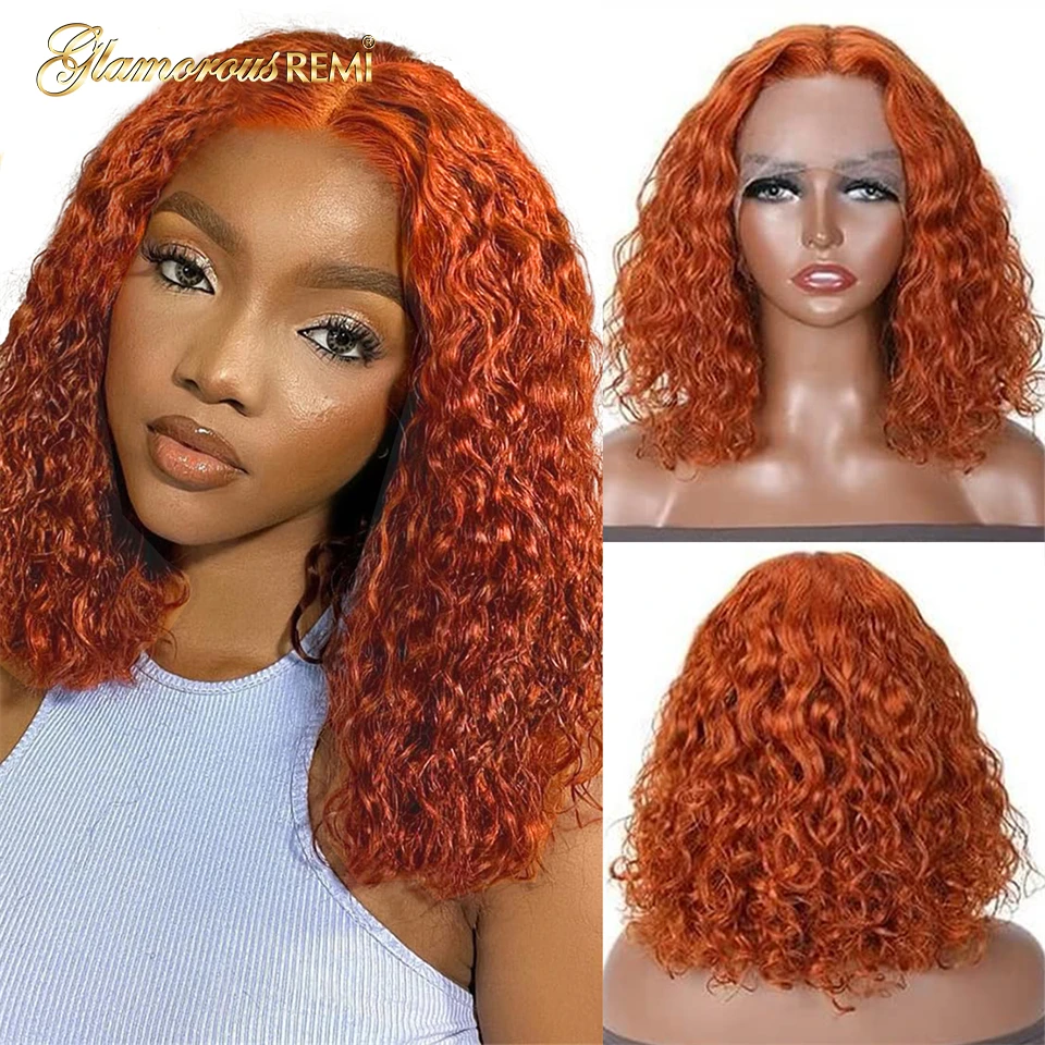 

Ginger Orange Curly Lace Front Wig Short Bob Brazilian Glueless Human Hair Curly Wigs For Women Preplucked 13x4 Frontal Lace Wig